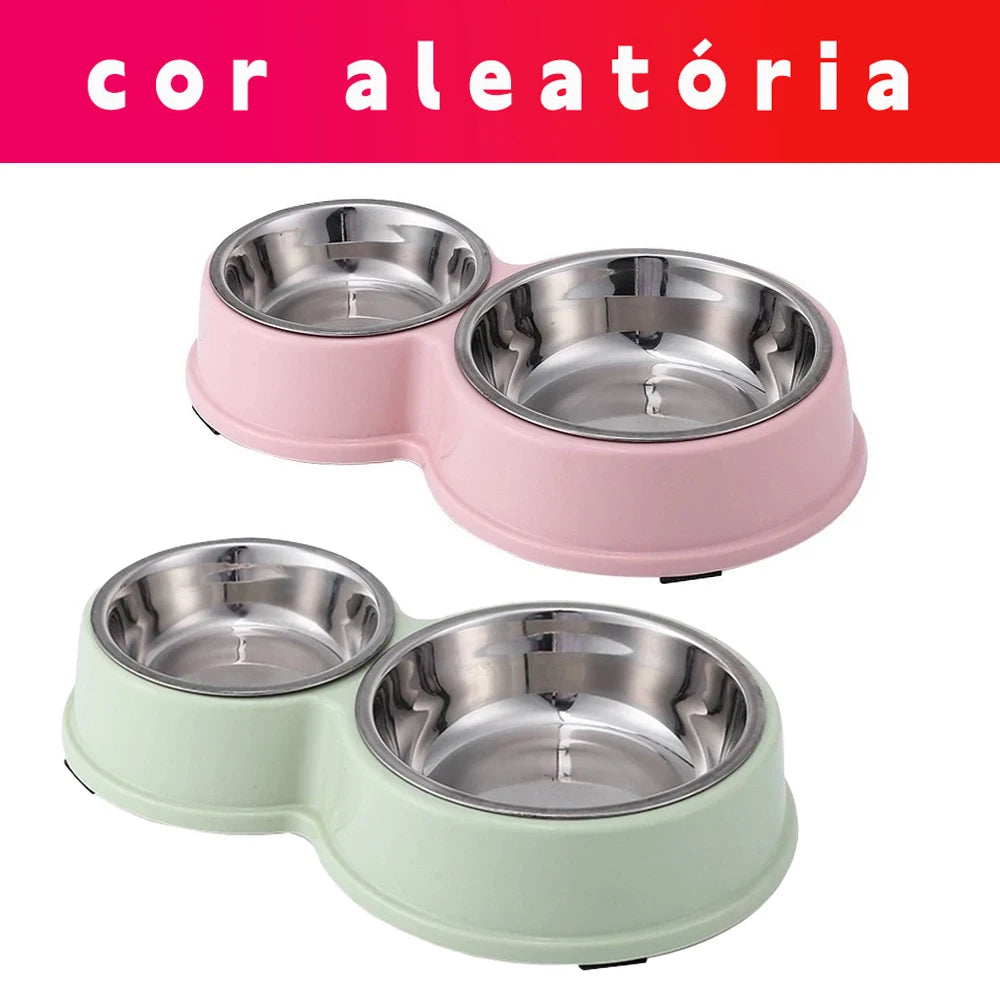 Comedouro e Bebedouro Duplo em Aço Inoxidável para Cães e Gatos - Base Antiderrapante