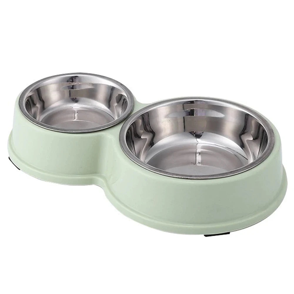 Comedouro e Bebedouro Duplo em Aço Inoxidável para Cães e Gatos - Base Antiderrapante