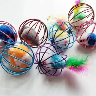 Bola Gaiola com Ratinho para Gatos - Brinquedo Interativo, Cores Sortidas