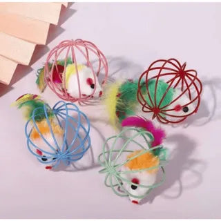 Bola Gaiola com Ratinho para Gatos - Brinquedo Interativo, Cores Sortidas