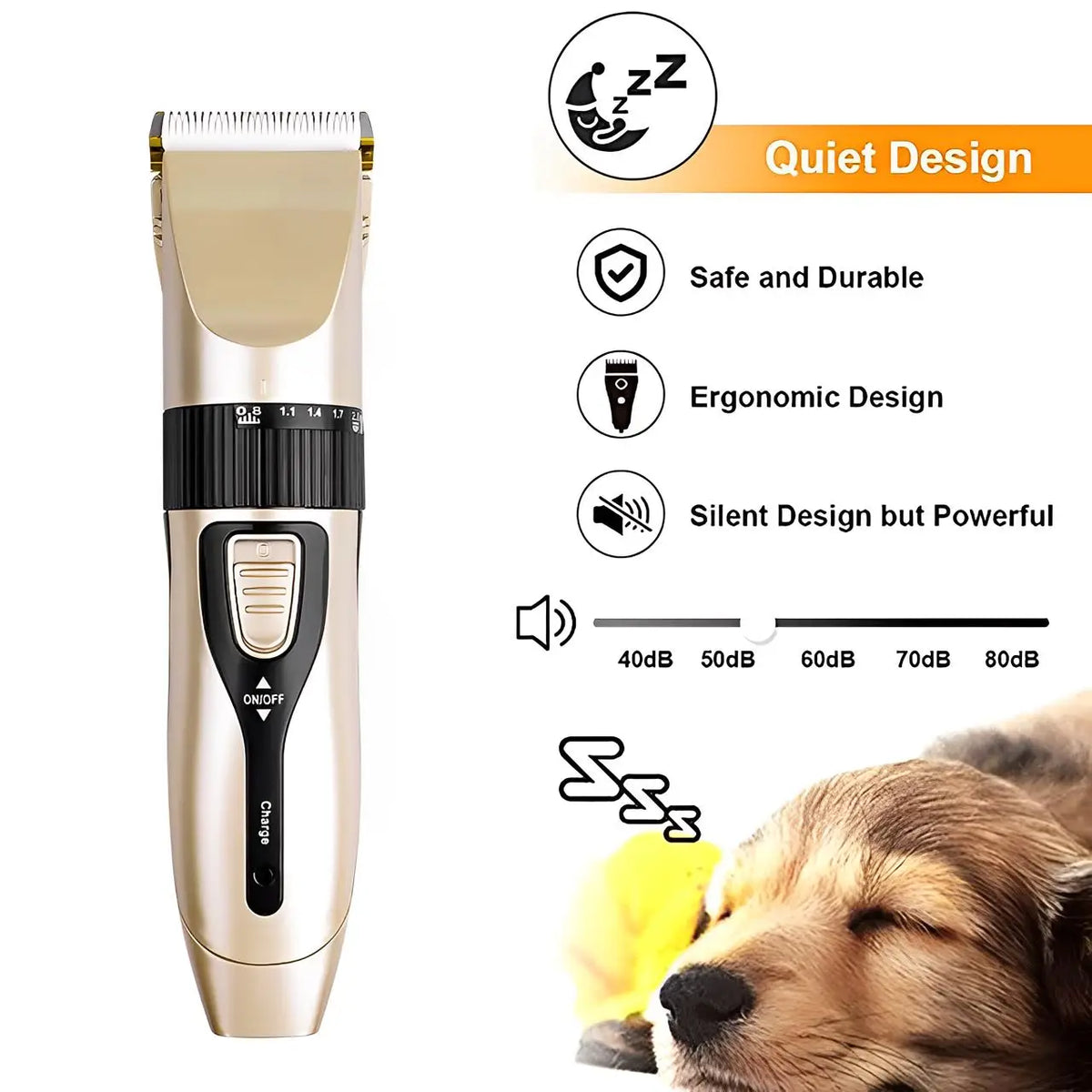 Máquina de Tosa Profissional para Pets - Baixo Ruído, Sem Fio, com 4 Pentes Guia