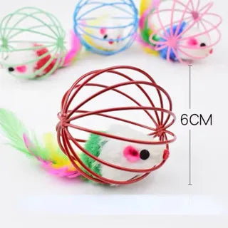 Bola Gaiola com Ratinho para Gatos - Brinquedo Interativo, Cores Sortidas
