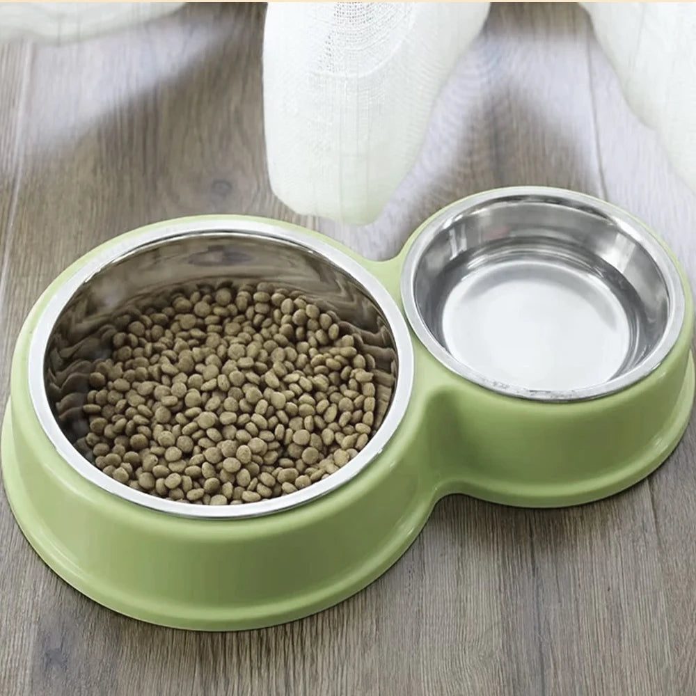 Comedouro e Bebedouro Duplo em Aço Inoxidável para Cães e Gatos - Base Antiderrapante