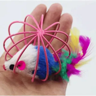 Bola Gaiola com Ratinho para Gatos - Brinquedo Interativo, Cores Sortidas
