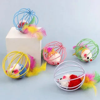 Bola Gaiola com Ratinho para Gatos - Brinquedo Interativo, Cores Sortidas