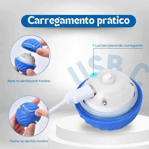 Bola Interativa Elétrica para Cães e Gatos - Recarregável USB-C, Movimento Inteligente