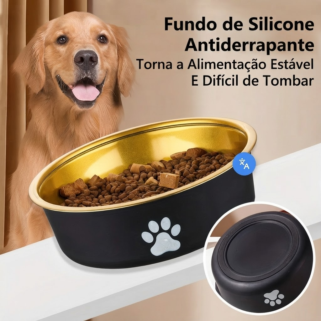 Comedouro Antiderrapante em Aço Inoxidável para Cães