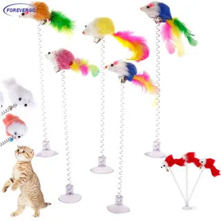 Brinquedo com Mola e Pena para Gatos - 20cm, Cores Sortidas