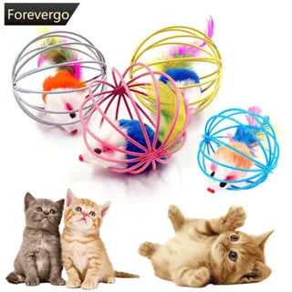 Bola Gaiola com Ratinho para Gatos - Brinquedo Interativo, Cores Sortidas