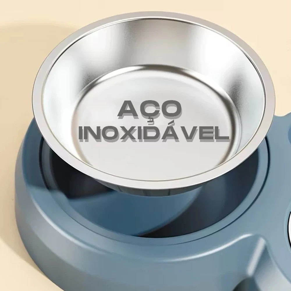 Comedouro e Bebedouro Duplo em Aço Inoxidável para Cães e Gatos - Base Antiderrapante