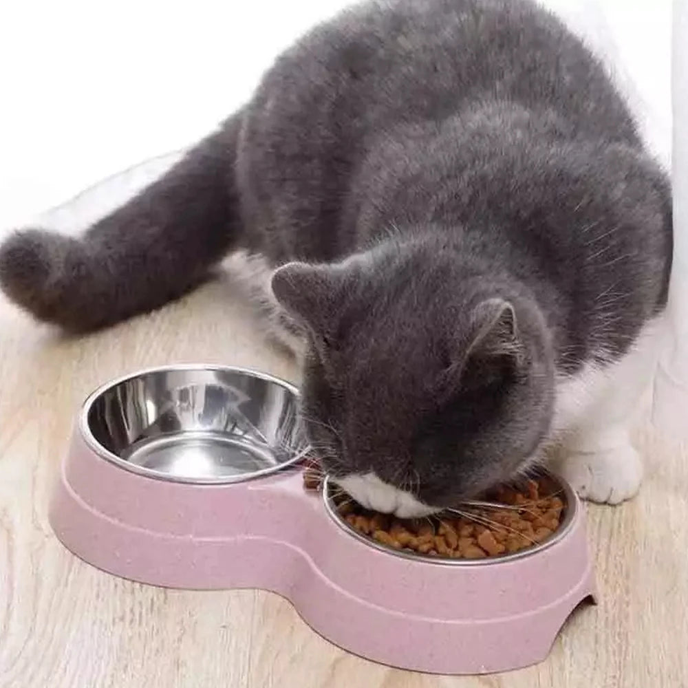 Comedouro e Bebedouro Duplo em Aço Inoxidável para Cães e Gatos - Base Antiderrapante