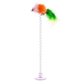 Brinquedo com Mola e Pena para Gatos - 20cm, Cores Sortidas