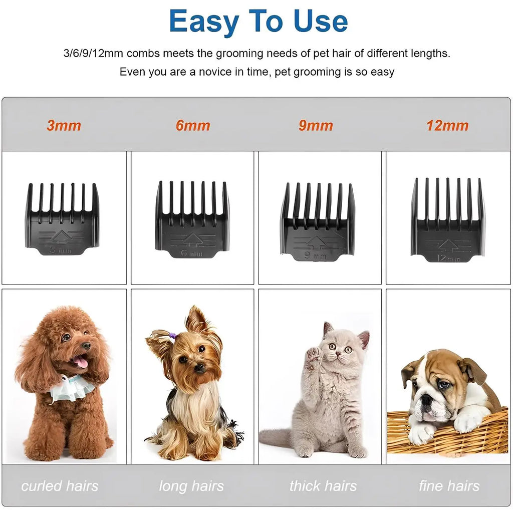 Máquina de Tosa Profissional para Pets - Baixo Ruído, Sem Fio, com 4 Pentes Guia