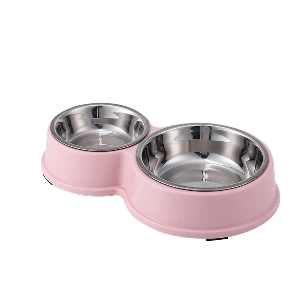 Comedouro e Bebedouro Duplo em Aço Inoxidável para Cães e Gatos - Base Antiderrapante
