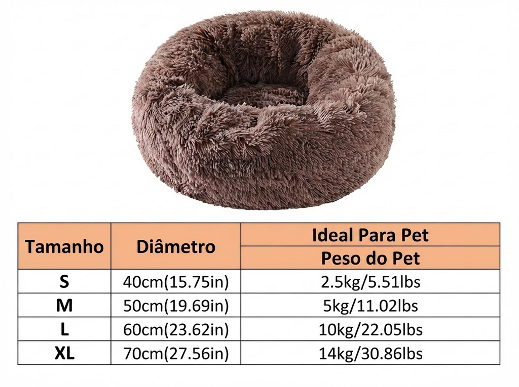 Cama Redonda de Pelúcia para Gatos e Cães