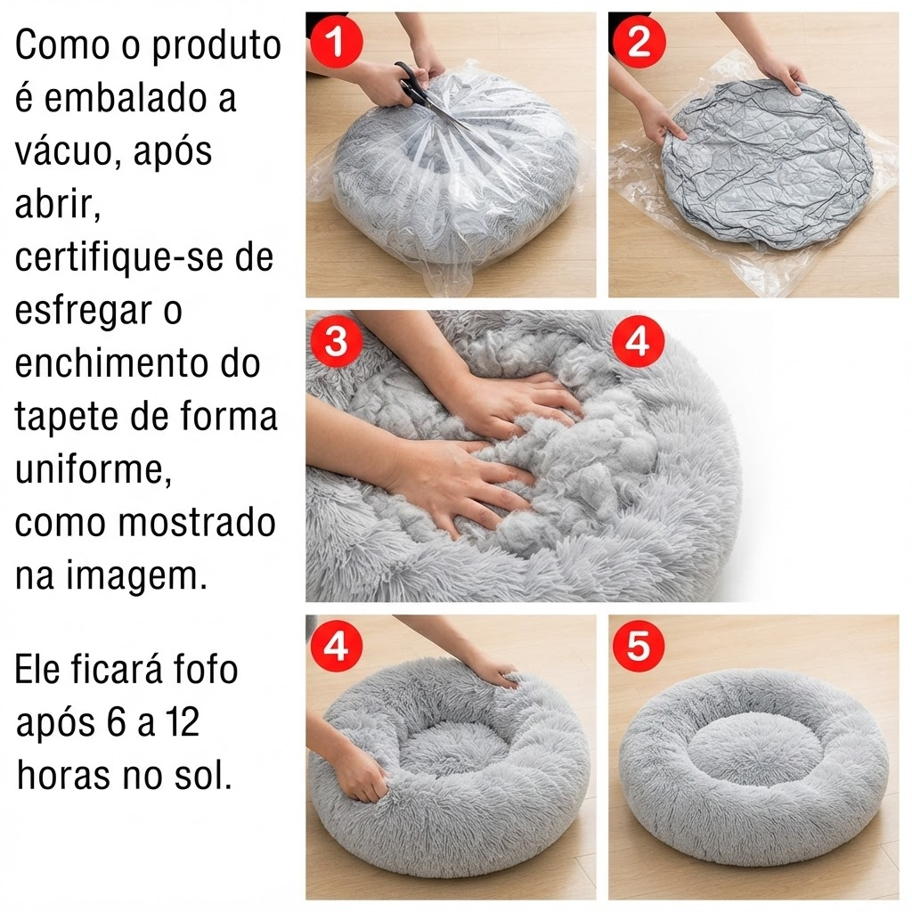 Cama Redonda de Pelúcia para Gatos e Cães