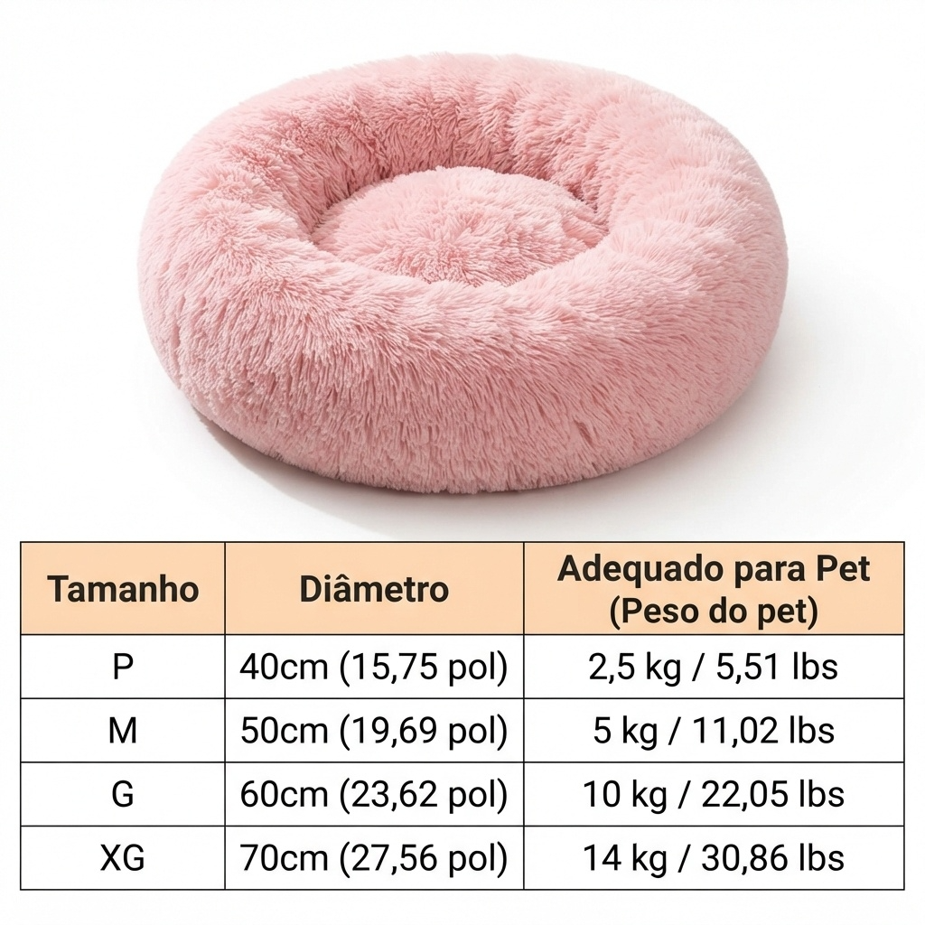 Cama Redonda de Pelúcia para Gatos e Cães