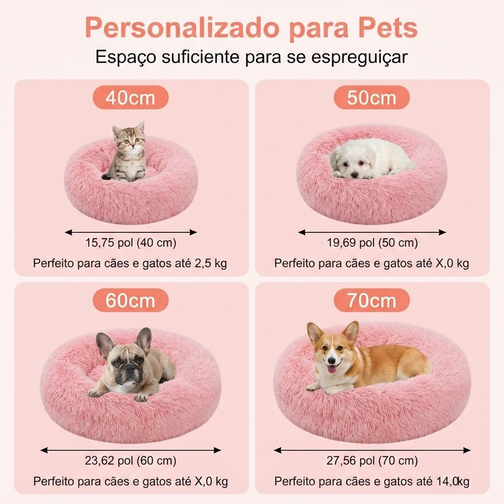 Cama Redonda de Pelúcia para Gatos e Cães
