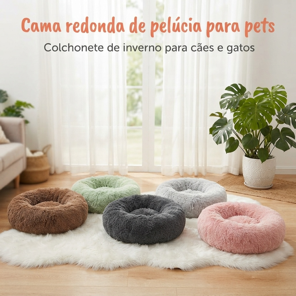 Cama Redonda de Pelúcia para Gatos e Cães