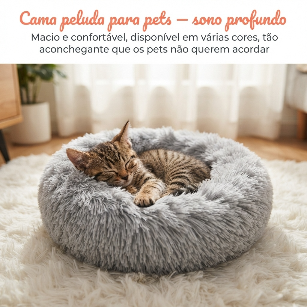 Cama Redonda de Pelúcia para Gatos e Cães