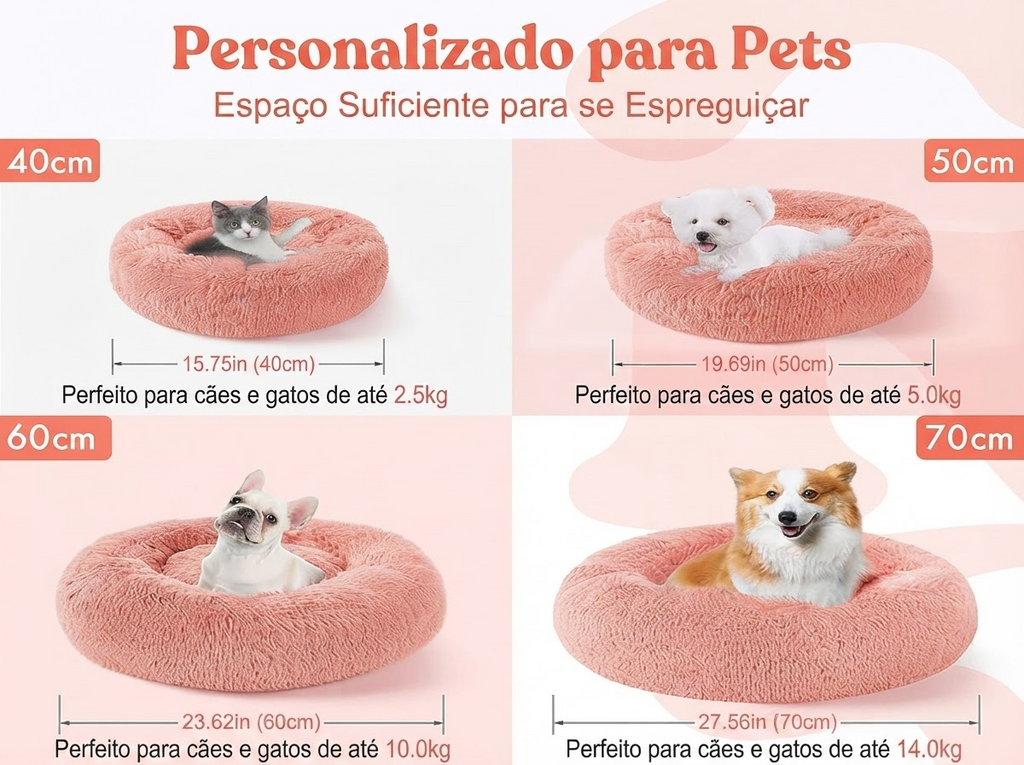 Cama Redonda de Pelúcia para Gatos e Cães