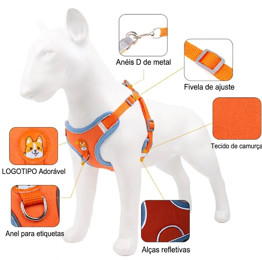 Coleira Peitoral Ajustável Para Cães Gatos, Passeio Confortável, Material Nylon Ergonômico Seguro