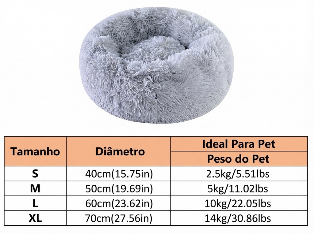 Cama Redonda de Pelúcia para Gatos e Cães