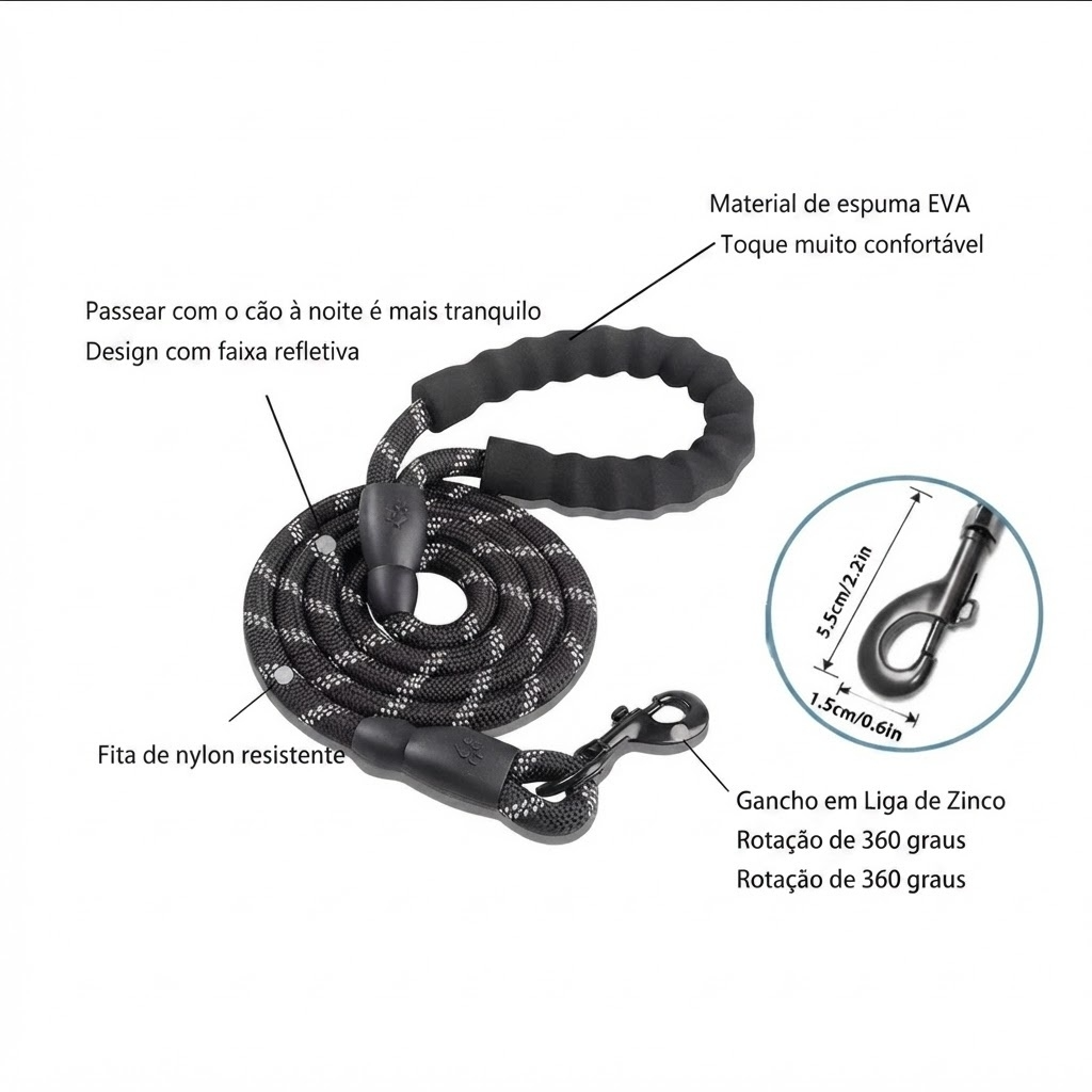 Guia Refletiva Resistente para Cães