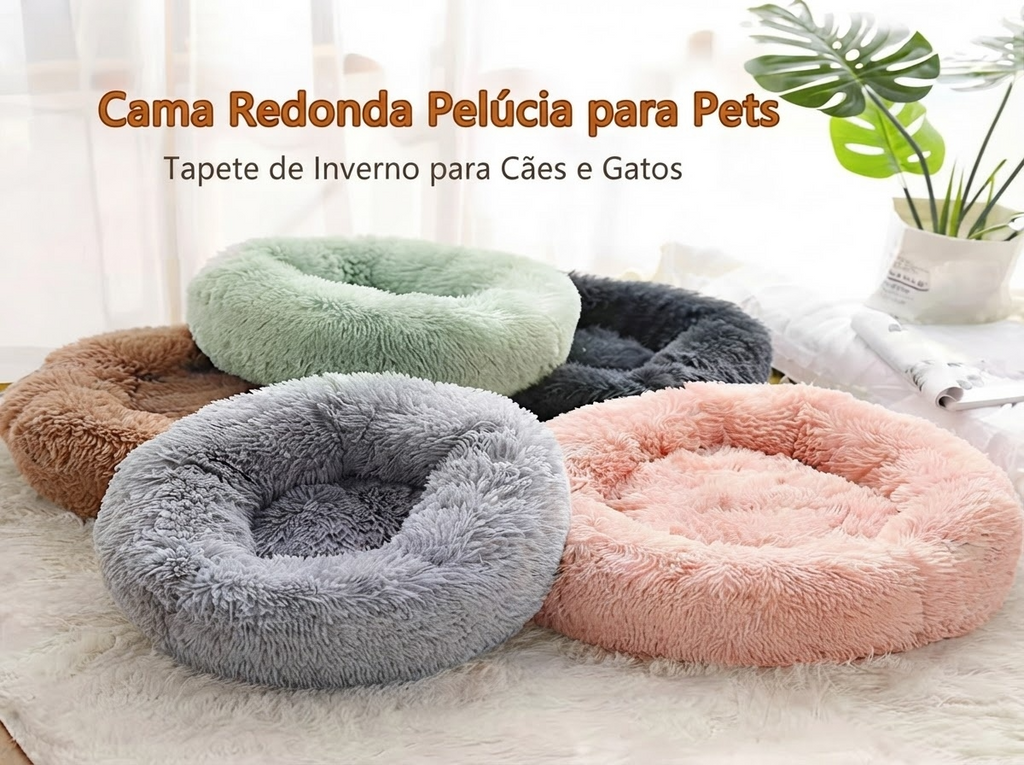 Cama Redonda de Pelúcia para Gatos e Cães