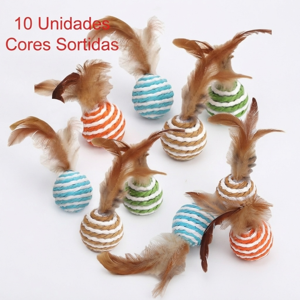 Kit de Bolinhas de Sisal com Penas para Gatos