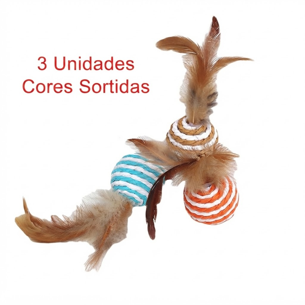 Kit de Bolinhas de Sisal com Penas para Gatos