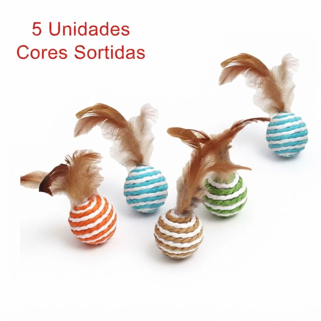 Kit de Bolinhas de Sisal com Penas para Gatos