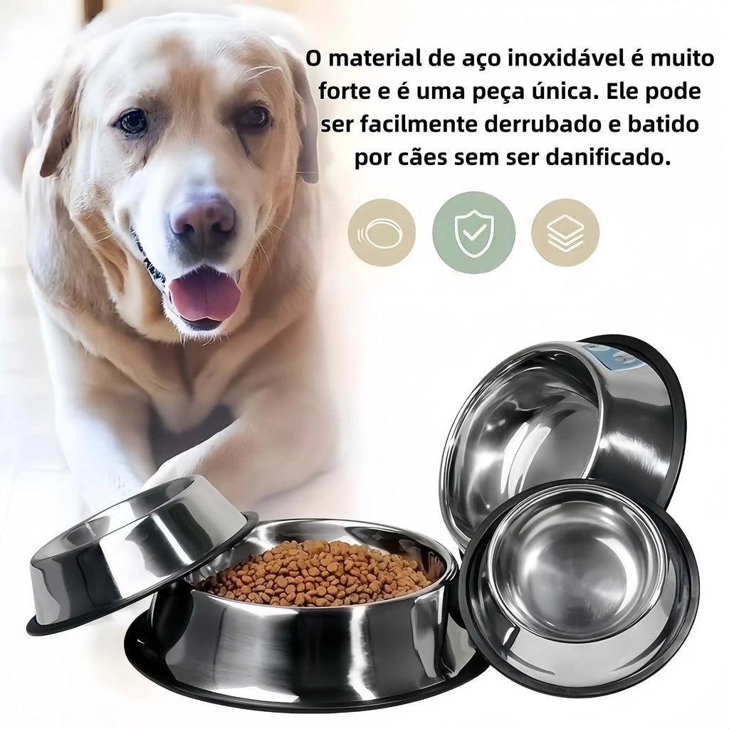 Comedouro Antiderrapante em Aço Inoxidável para Cães, Gatos e Coelhos - 5 Tamanhos