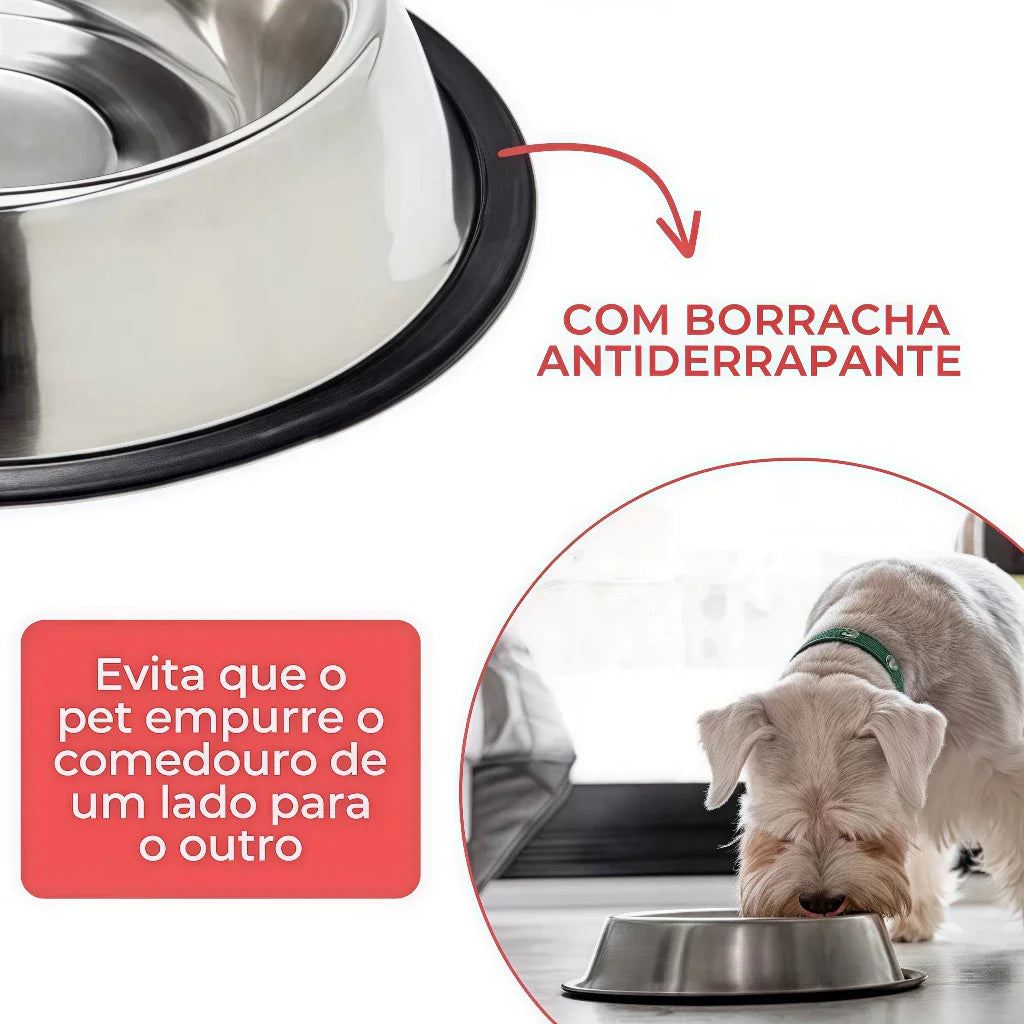 Comedouro Antiderrapante em Aço Inoxidável para Cães, Gatos e Coelhos - 5 Tamanhos