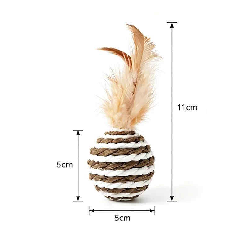 Kit de Bolinhas de Sisal com Penas para Gatos