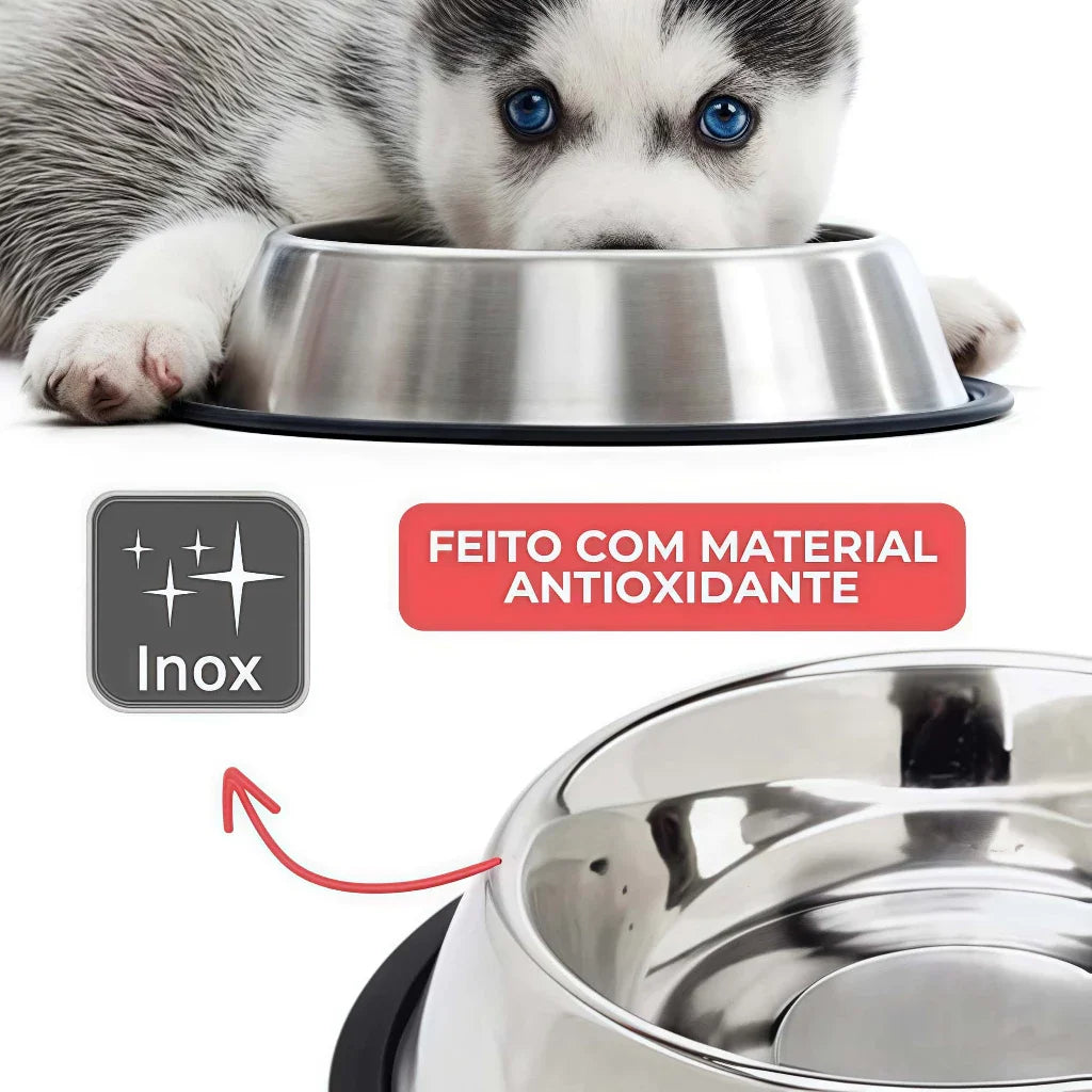 Comedouro Antiderrapante em Aço Inoxidável para Cães, Gatos e Coelhos - 5 Tamanhos
