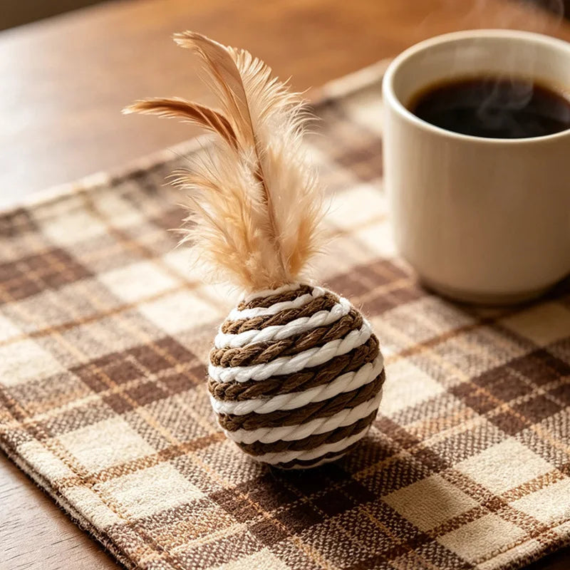 Kit de Bolinhas de Sisal com Penas para Gatos