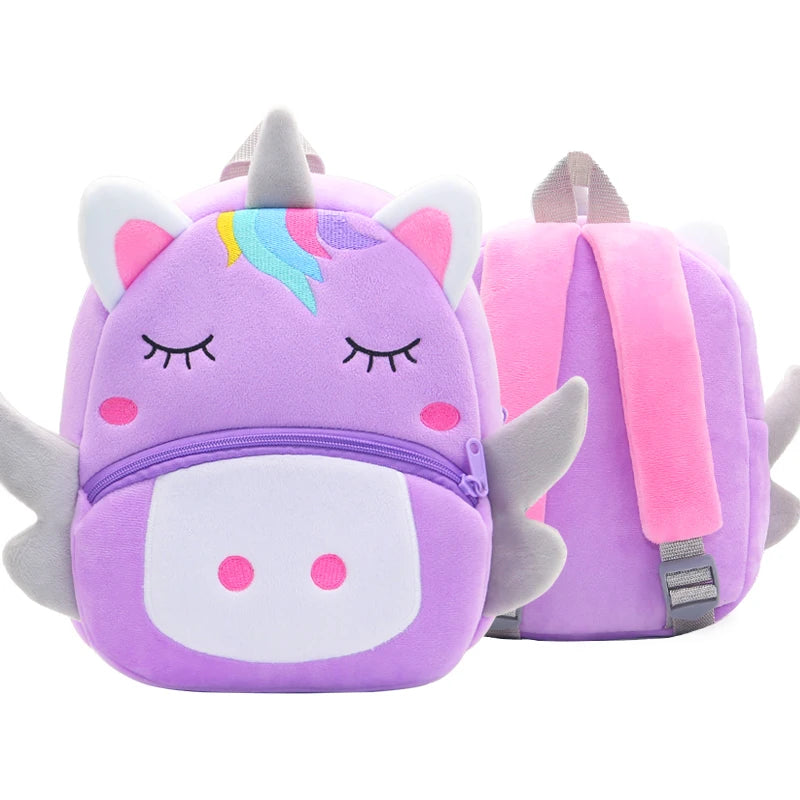 Mochila Infantil de Pelúcia com Estampa de Bichinhos