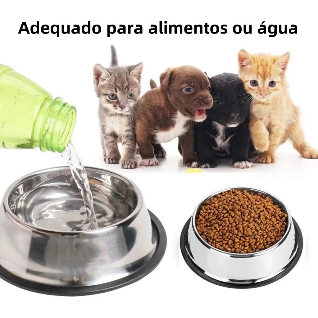 Comedouro Antiderrapante em Aço Inoxidável para Cães, Gatos e Coelhos - 5 Tamanhos
