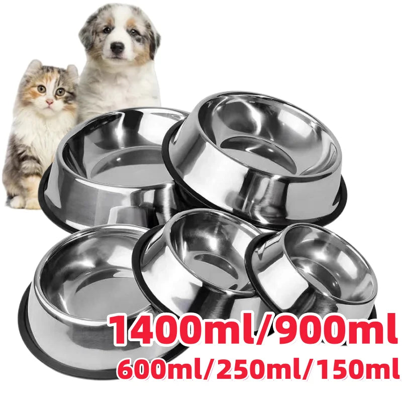 Comedouro Antiderrapante em Aço Inoxidável para Cães, Gatos e Coelhos - 5 Tamanhos