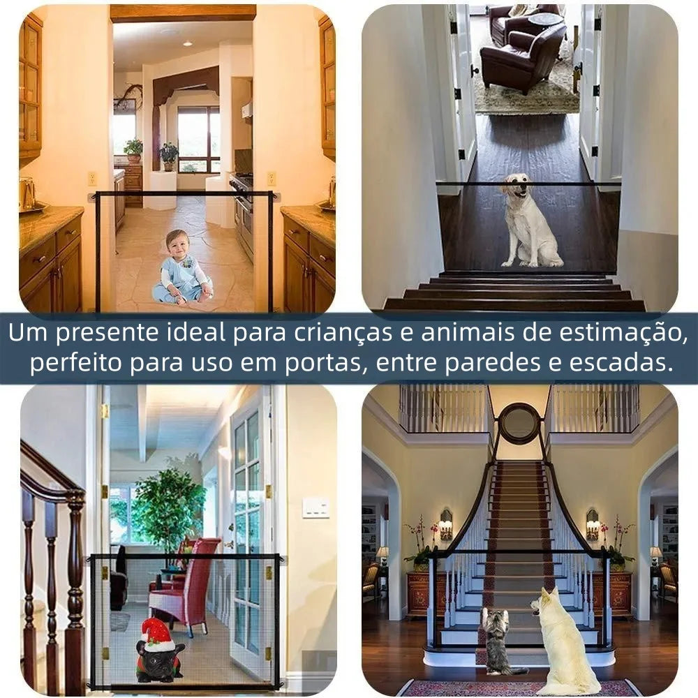 Tela de Proteção Retrátil para Pets - 75cm de Altura, Instalação com Ganchos Adesivos