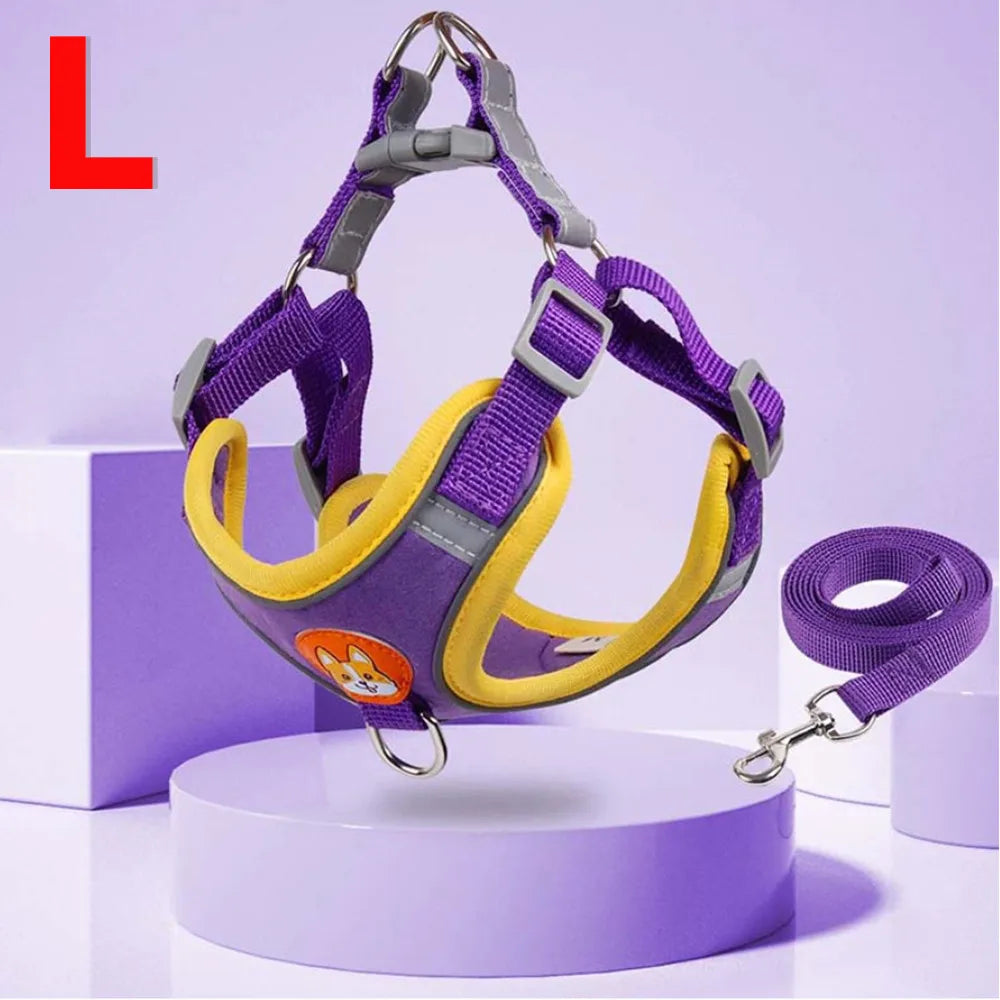 Coleira Peitoral Ajustável Para Cães Gatos, Passeio Confortável, Material Nylon Ergonômico Seguro