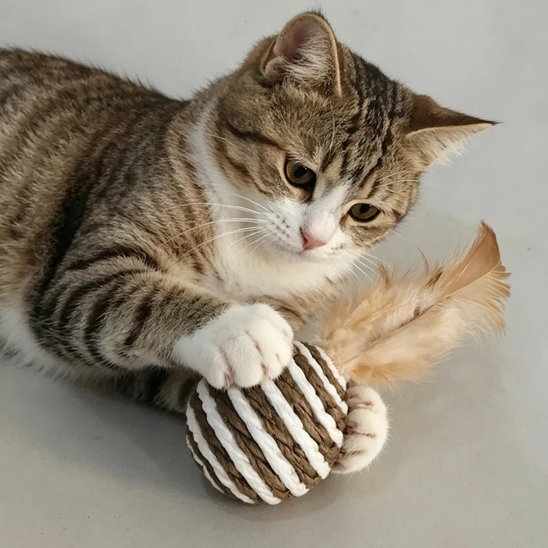 Kit de Bolinhas de Sisal com Penas para Gatos
