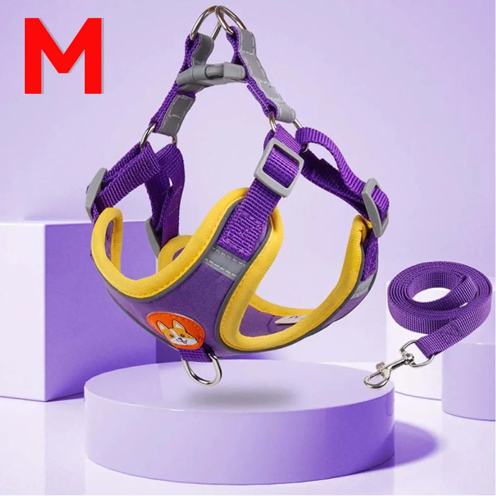 Coleira Peitoral Ajustável Para Cães Gatos, Passeio Confortável, Material Nylon Ergonômico Seguro