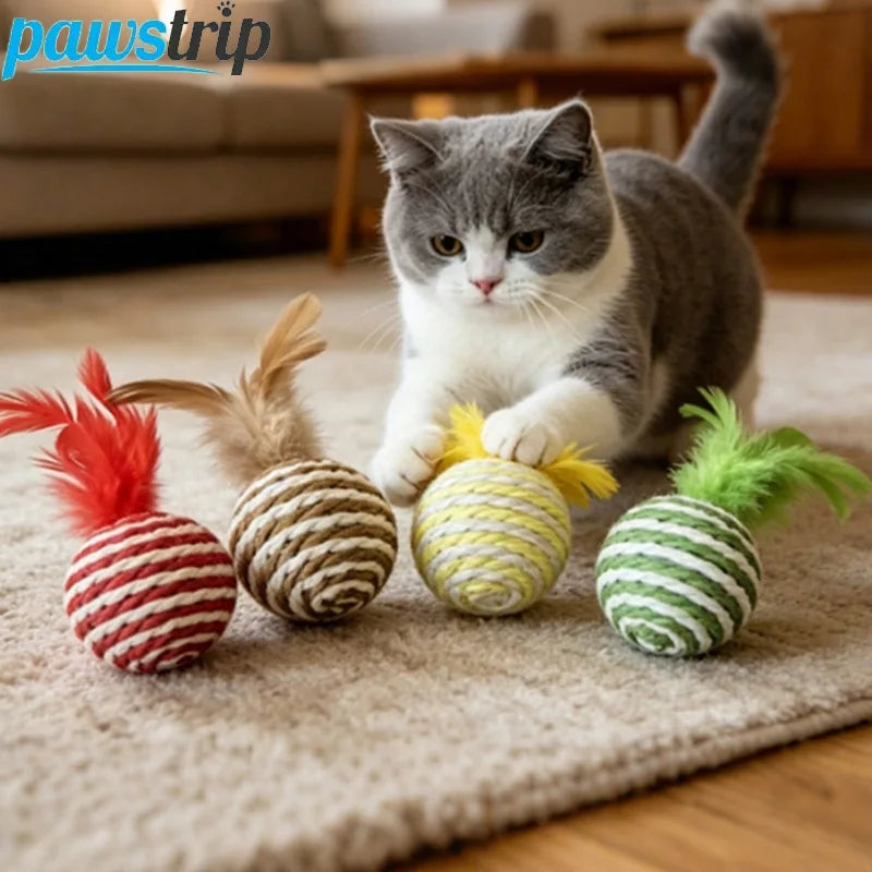 Kit de Bolinhas de Sisal com Penas para Gatos