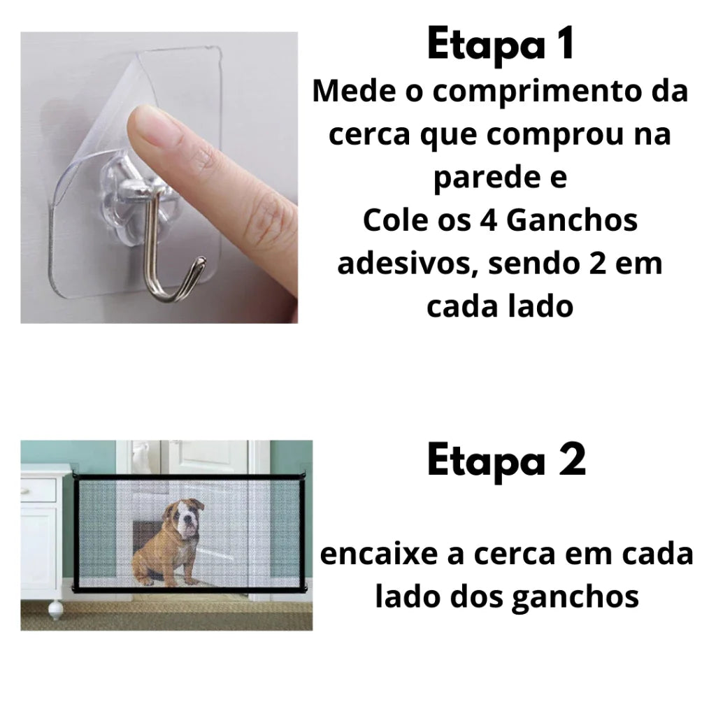 Tela de Proteção Retrátil para Pets - 75cm de Altura, Instalação com Ganchos Adesivos