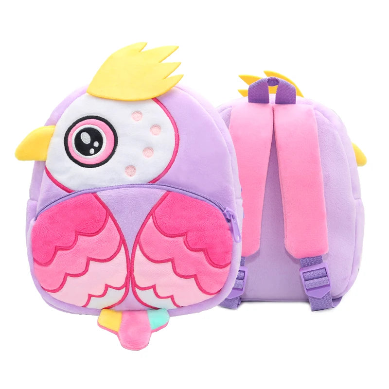 Mochila Infantil de Pelúcia com Estampa de Bichinhos