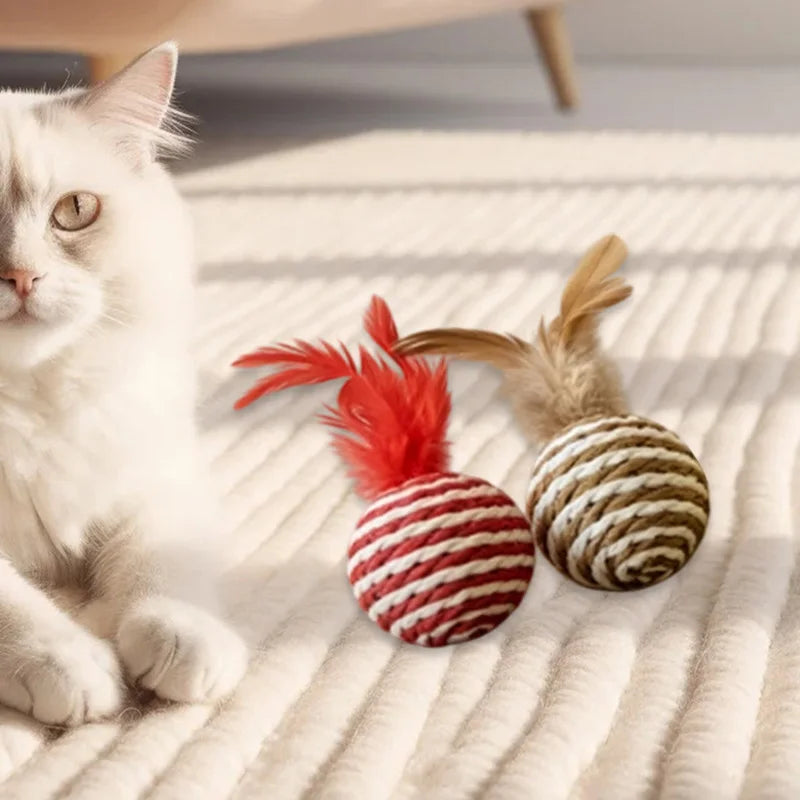 Kit de Bolinhas de Sisal com Penas para Gatos